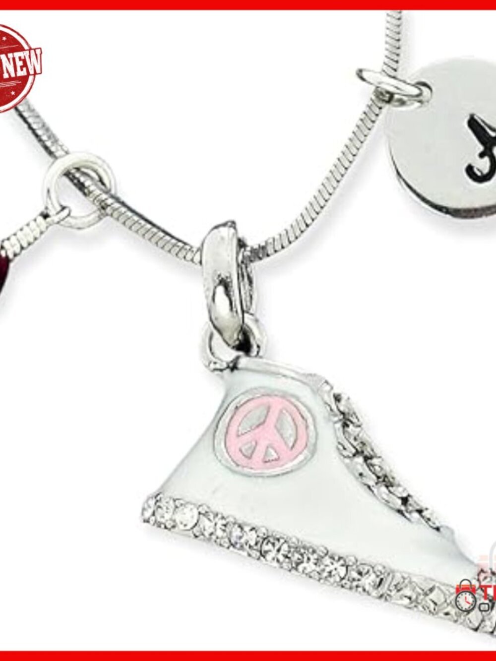 Sterling Silver Sneaker Pendant Necklace with Initial and Birthstone Charm